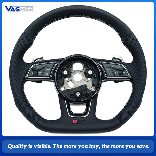 For Audi RS Logo A4 B9 leather Full punch half punch Multi-color stitching various styles of paddles steering wheel