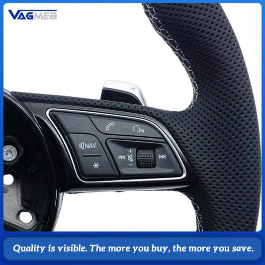 For Audi RS Logo A4 B9 leather Full punch half punch Multi-color stitching various styles of paddles steering wheel