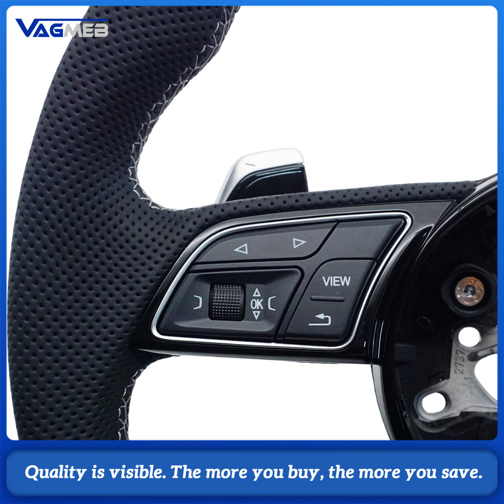 For Audi RS Logo A4 B9 leather Full punch half punch Multi-color stitching various styles of paddles steering wheel