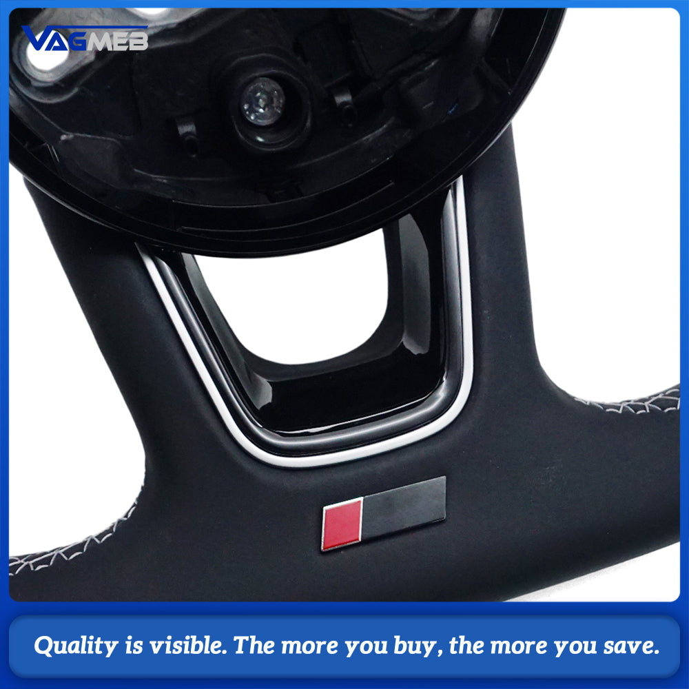 For Audi RS Logo A4 B9 leather Full punch half punch Multi-color stitching various styles of paddles steering wheel