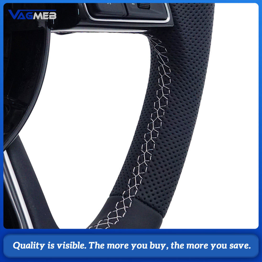 For Audi RS Logo A4 B9 leather Full punch half punch Multi-color stitching various styles of paddles steering wheel