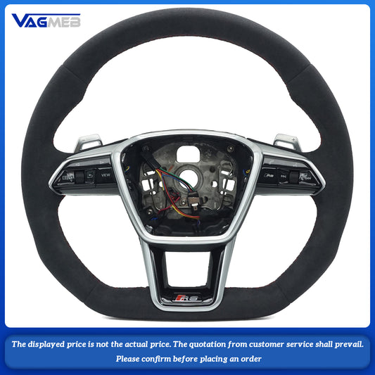 For Audi RS Logo A6C8 - Fully suede-leather wrapped steering wheel with heated function