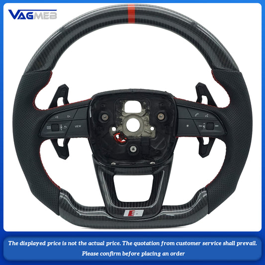 Matte carbon fiber Alcantara leather steering wheel with paddle shifters and heating for Audi Q5 FY