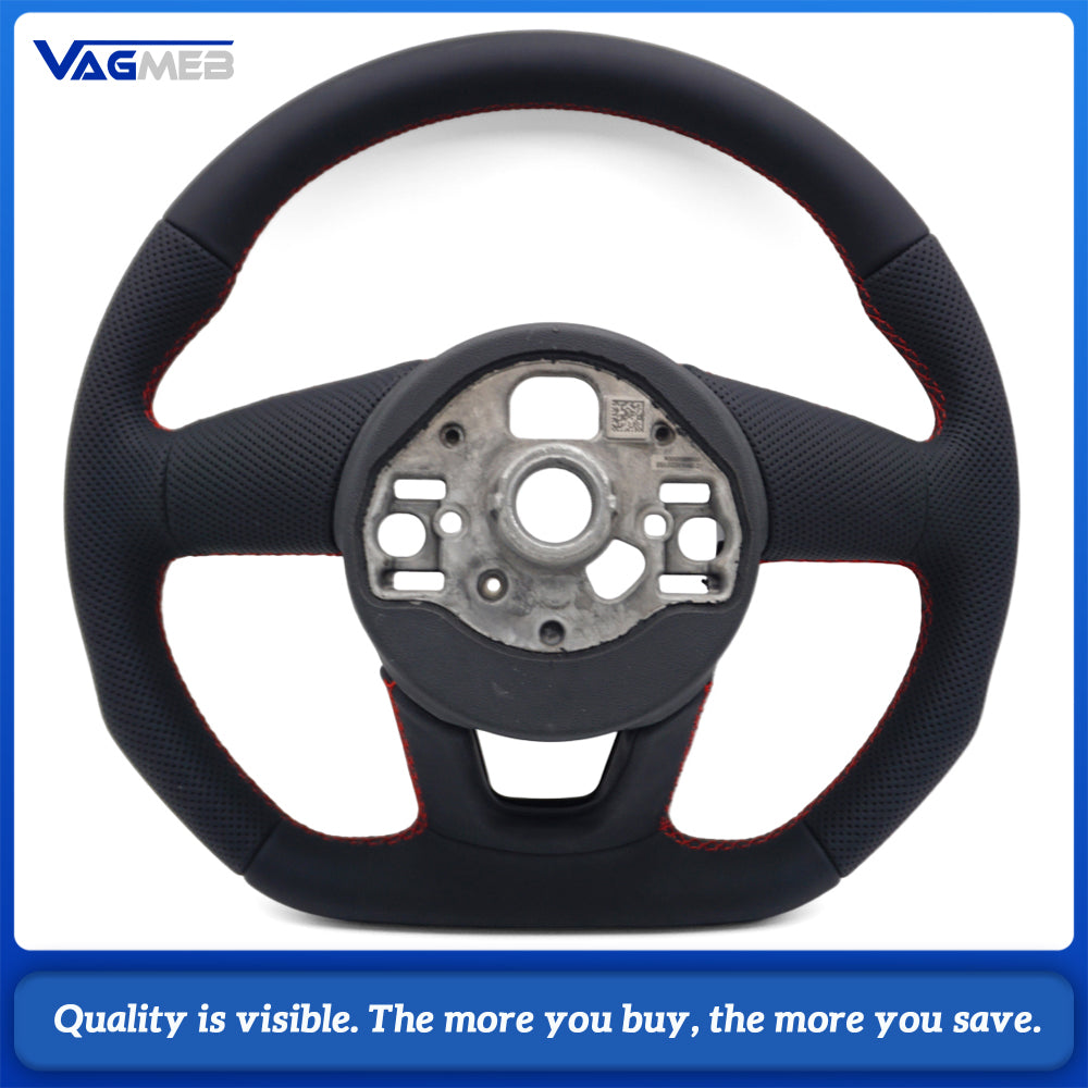 For Audi A3L S-line Half Perforated Steering Wheel Red Stitching No Paddle No Buttons