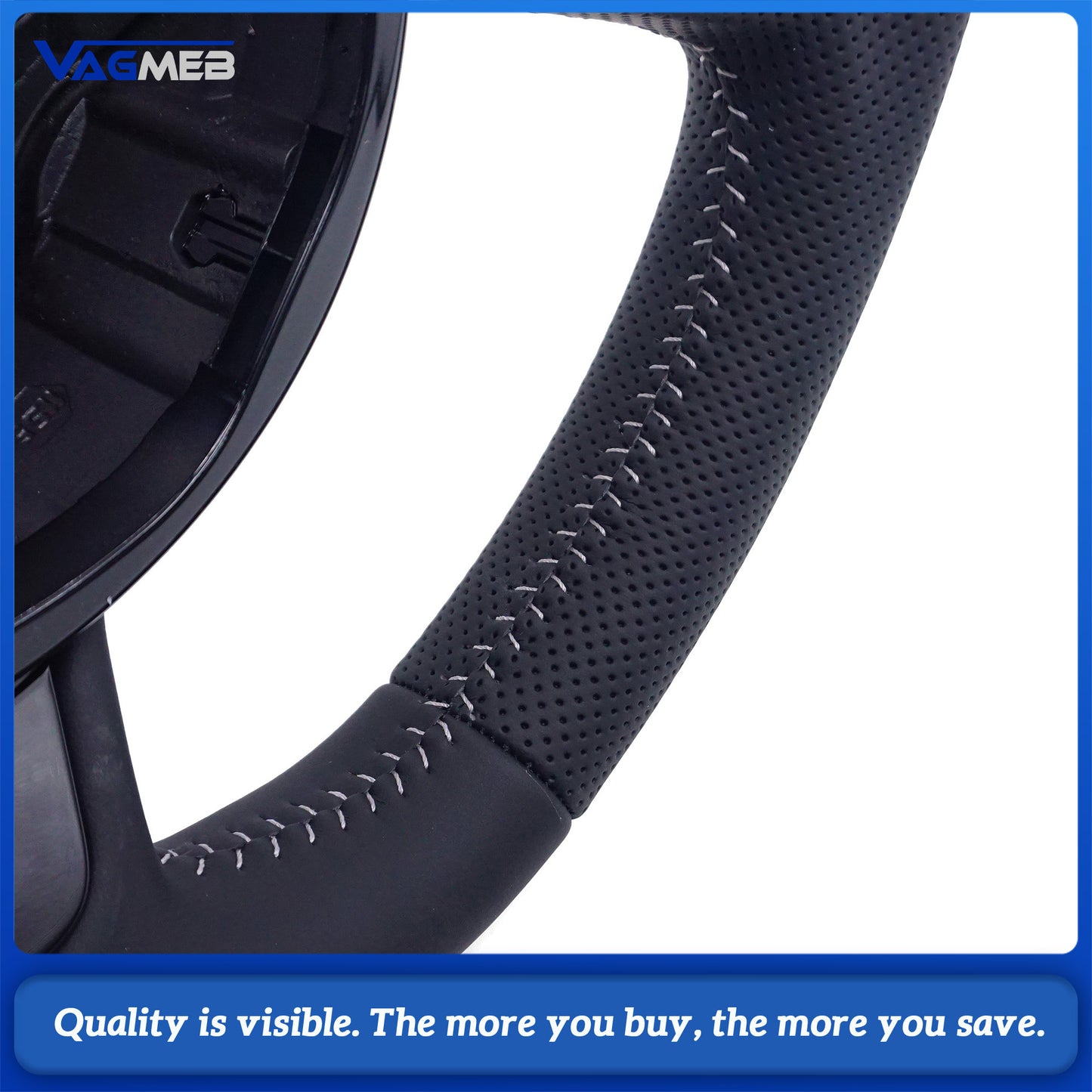 For Audi A4 B8 A3 8V A4 A5 A7 Q3 Q5 Q7 Black Stitched Full Leather Perforated Flat Bottomed Steering Wheel