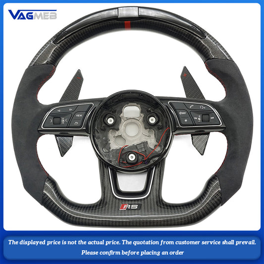For Audi A4 B9 LED Light Carbon Fiber Perforated Leather Red Stitching Steering Wheel With Button S RS Logo Assembly