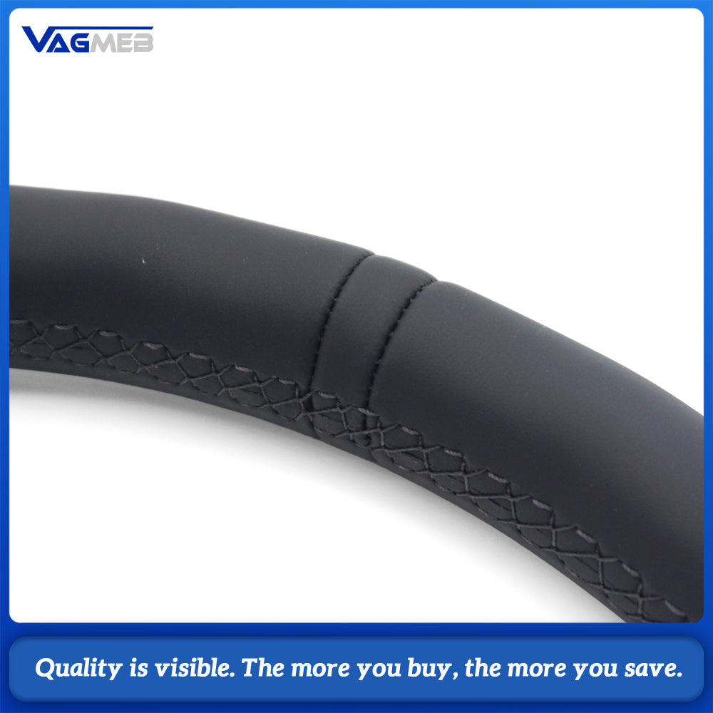 For Audi A4 B9 RS Logo Half Perforated Black Leather Steering Wheel Black Stitch No Paddle No Button