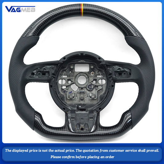 For Audi A6 C7 carbon fiber Alcantara leather red stitching flat bottomed sports steering wheel, Car Accessories