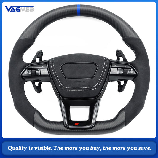 For Audi A6 C8 S6 RS6 Matte Carbon Fiber Semi Perforated Sports With heating function Steering Wheel Upgrade