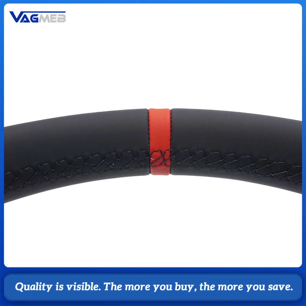 For Audi A6 C8 S Steering Wheel, Half Perforated Leather, Black Stitching, Red Marker, Heated, Flat Bottom