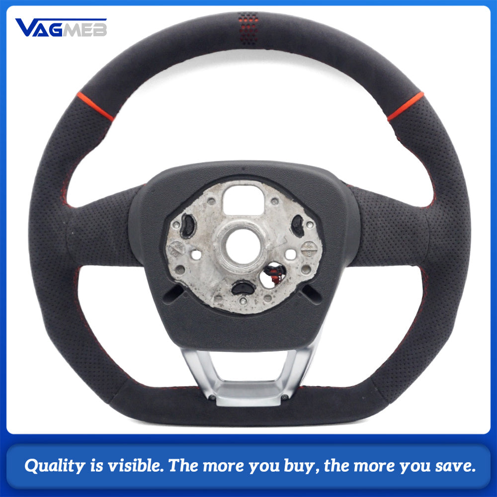 For Audi Q5 Full Suede Steering Wheel  ABT Logo, Red Stitching, Heated, RS Buttons