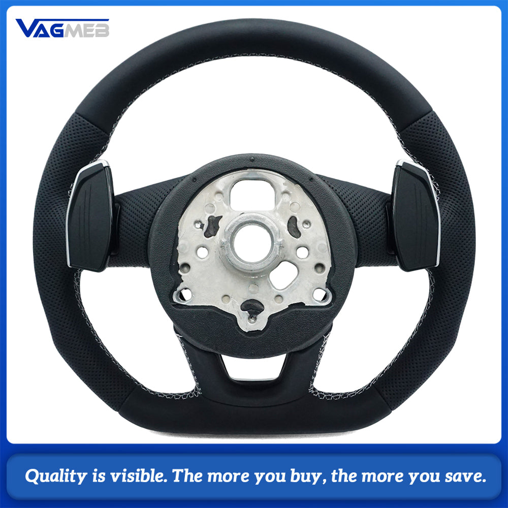 For Audi RS Logo A4 B9 leather Full punch half punch Multi-color stitching various styles of paddles steering wheel