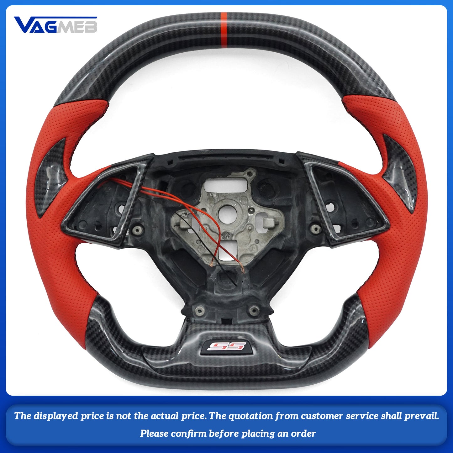 For Chevrolet Camaro Red Half-Perforated Custom Carbon Fiber Steering Wheel Various colors of stitching alcantara punch leather