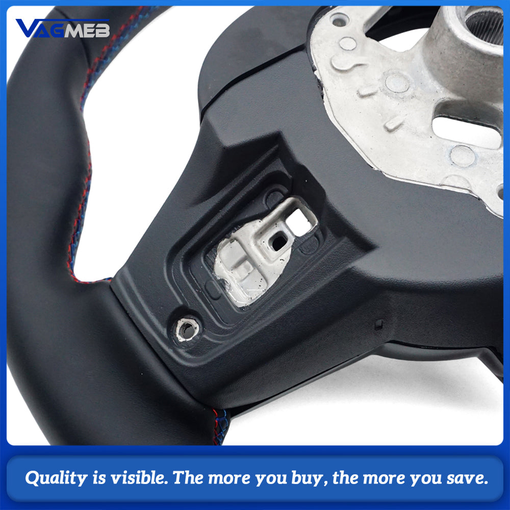 Fully leather steering wheel suitable for BMW 3 Series, 4 Series, 5 Series G20, G21, G80, G81, G22, G23, G30, paired with a carb