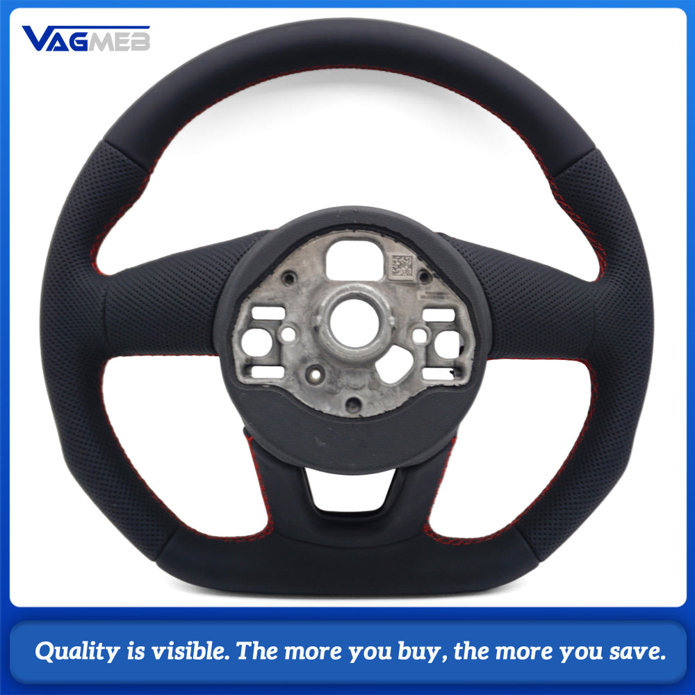 Half Perforated Leather Flat Bottomed Sports Steering Wheel, For Audi A3 8Y