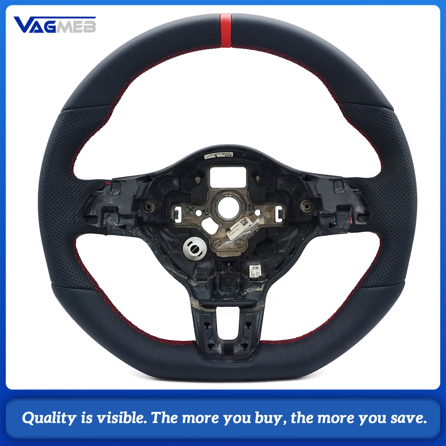Leather perforated flat bottomed power steering wheel for VW Golf 6 MK6 GTI GTD R R-Line, Car Accessories