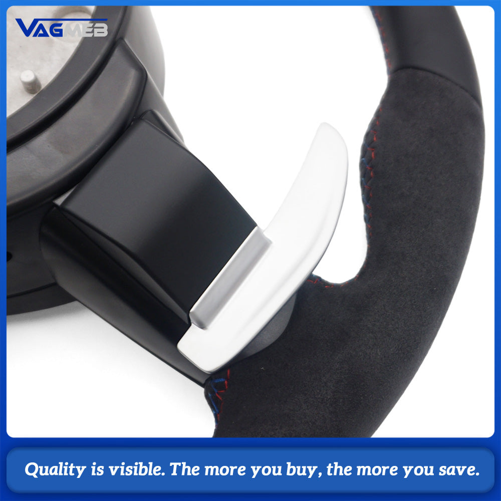 M Sport Steering Wheel For BMW 3 Series F30 G20, Half Alcantara, M Color Stitching, Tri-Color Center Mark, Flat Bottom