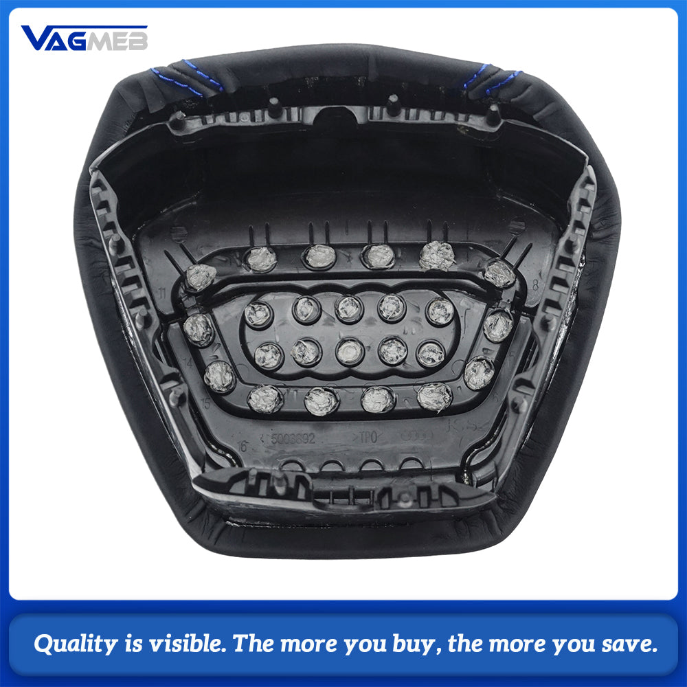 RS Logo Half Perforated Leather Steering Wheel Blue Stitch For Audi A6 C8 A7 S6 RS6