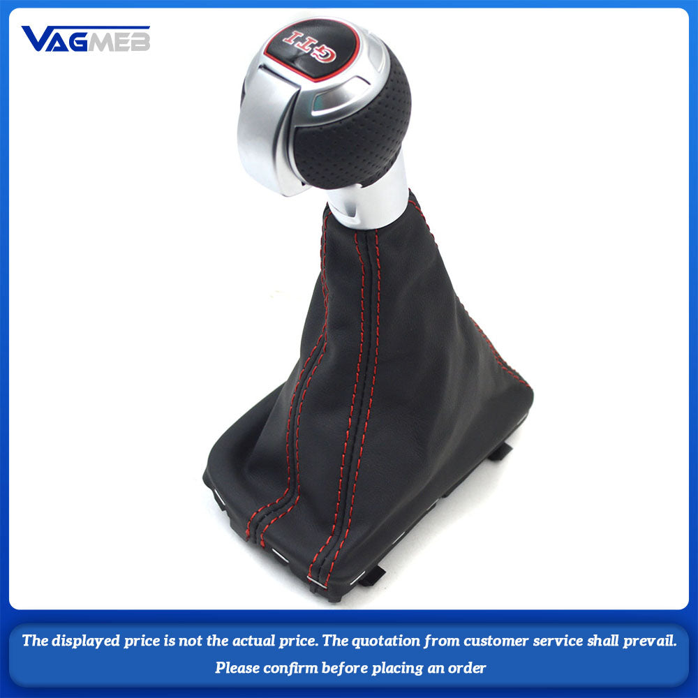 For VW Golf MK7 GTI DSG Shift Knob with Boot Genuine Leather Red Line