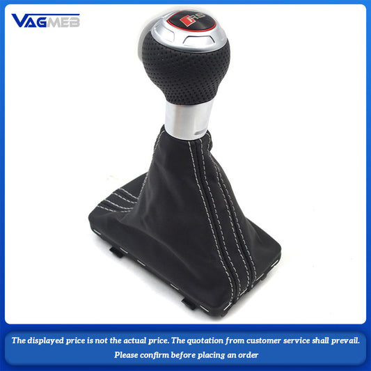 For Audi RS Shift Knob with Boot Genuine Leather White Line Perforated for A3 A4 A5 A6 Q5