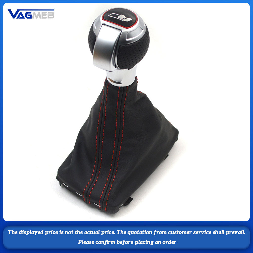 For VW R LOGO Shift Knob Black Perforated Leather Gray Line For Golf MK7 MK8 Passat CC