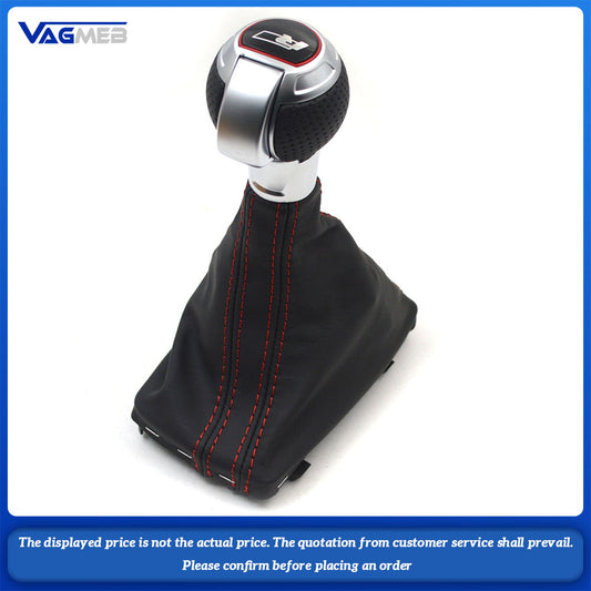 For VW R LOGO Shift Knob Black Perforated Leather Gray Line For Golf MK7 MK8 Passat CC