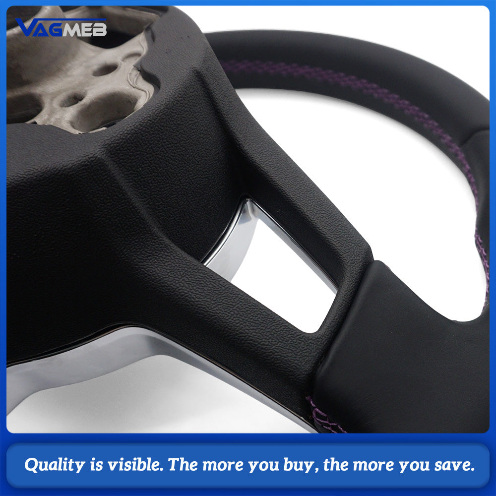 Steering wheel with button frame genuine leather purple stitching for Volkswagen Golf 7 GTI