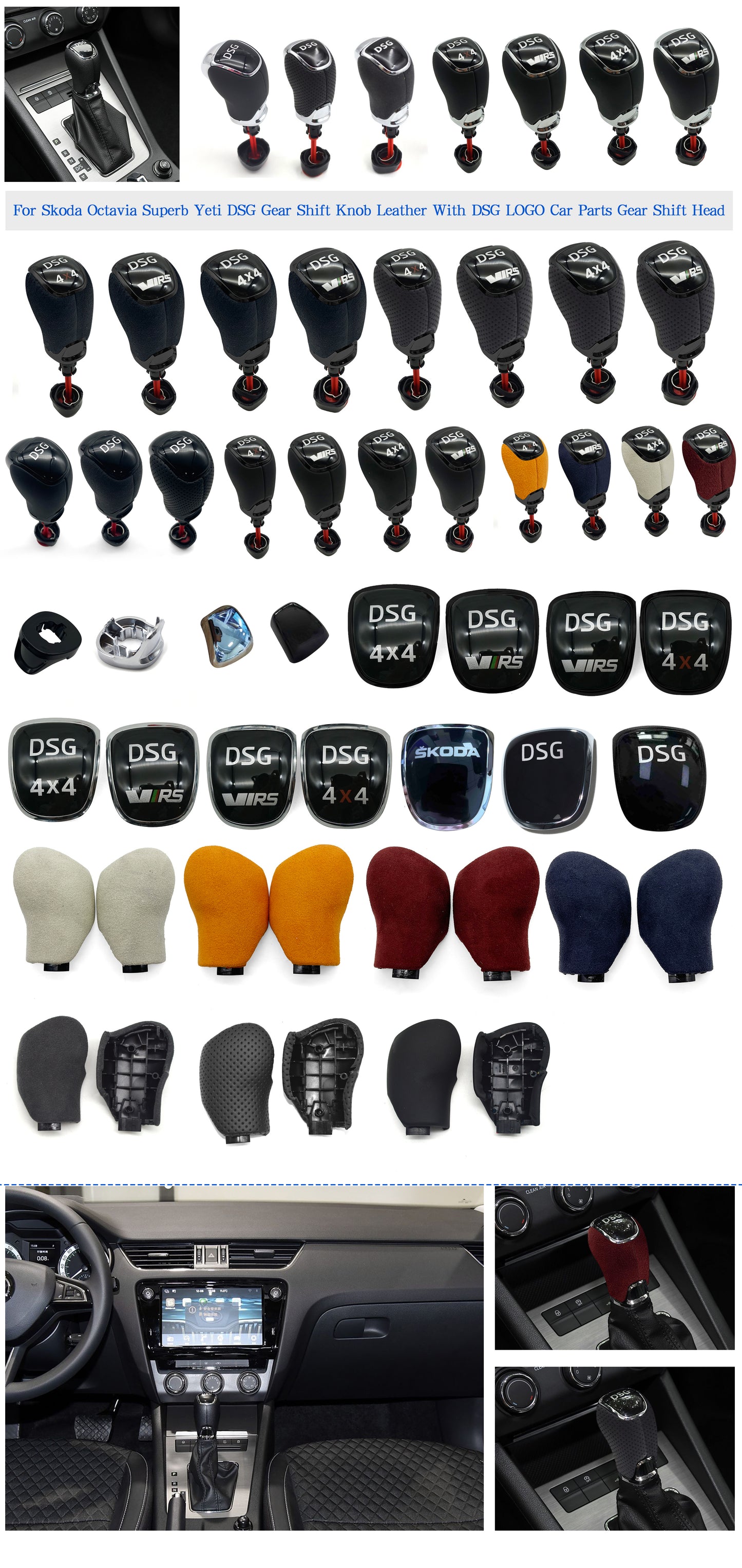 For Skoda Octavia Superb Yeti DSG Gear Shift Knob Head Handball Leather With DSG LOGO Cr Accessories