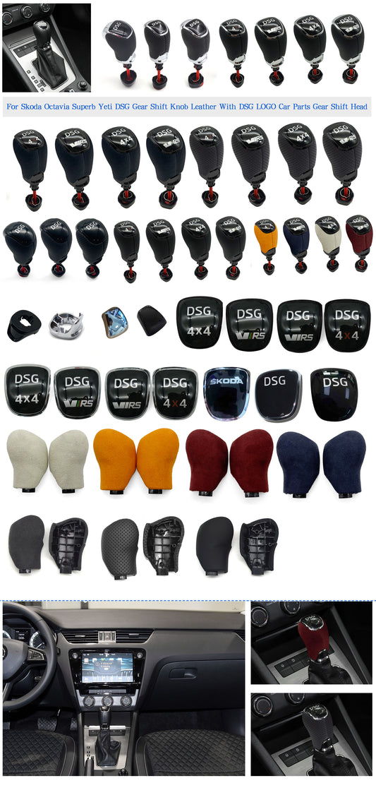 For Skoda Octavia Superb Yeti DSG Gear Shift Knob Head Handball Leather With DSG LOGO Cr Accessories