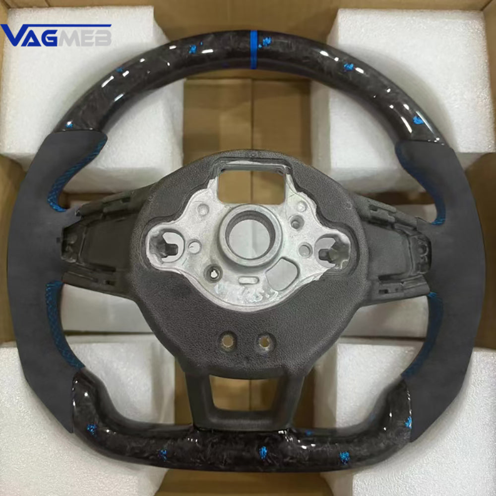 For VW Golf  MK7 7.5 GTI R Polo Blue Stitching Alcantara Carbon Fiber Blue Back Label RLINE Steering Wheel Assembly