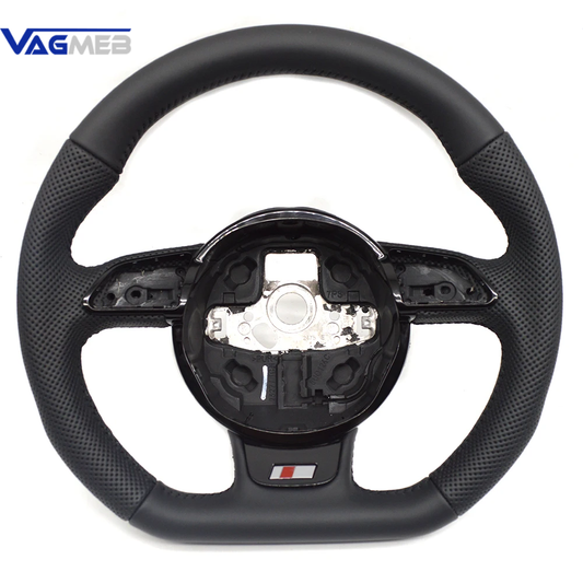 For Audi A4 B8 A3 8V A4 A5 A7 Q3 Q5 Q7 Black Stitched Full Leather Perforated Flat Bottomed Steering Wheel Base